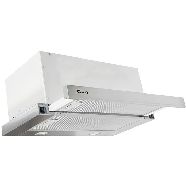 Hota Telescopica Incorporabila Tornado Storm 1200 (60), 1 motor, latime 60 cm, 3 viteze, absorbtie 1200 m3/ora, Inox