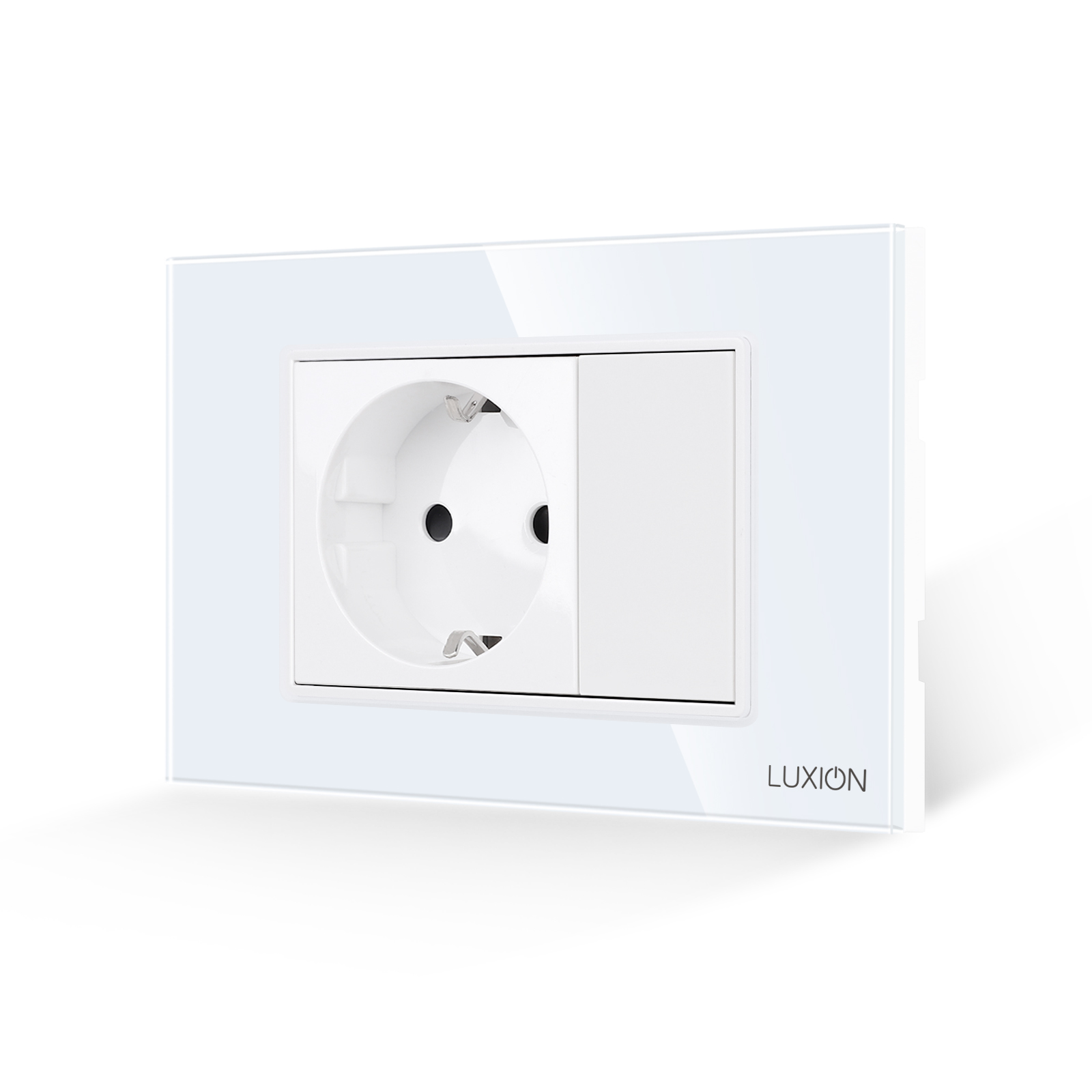 Priza Simpla si 1 Tasta Falsa cu Rama din Sticla LUXION, Standard Italian, 3M