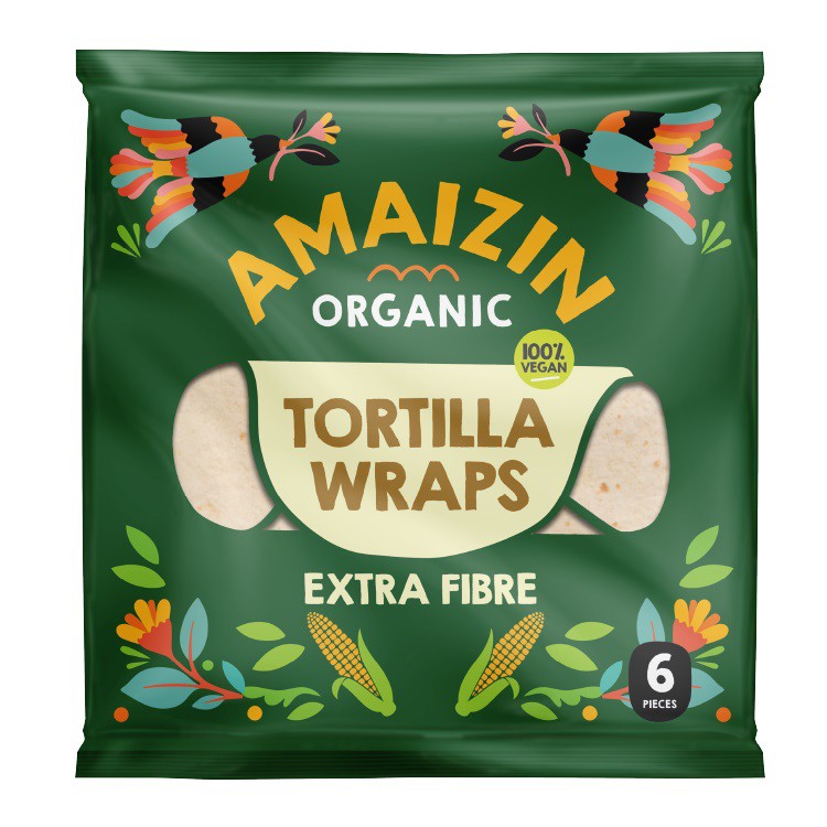 Tortilla bio din faina de grau integral, 6buc/240g Amaizin