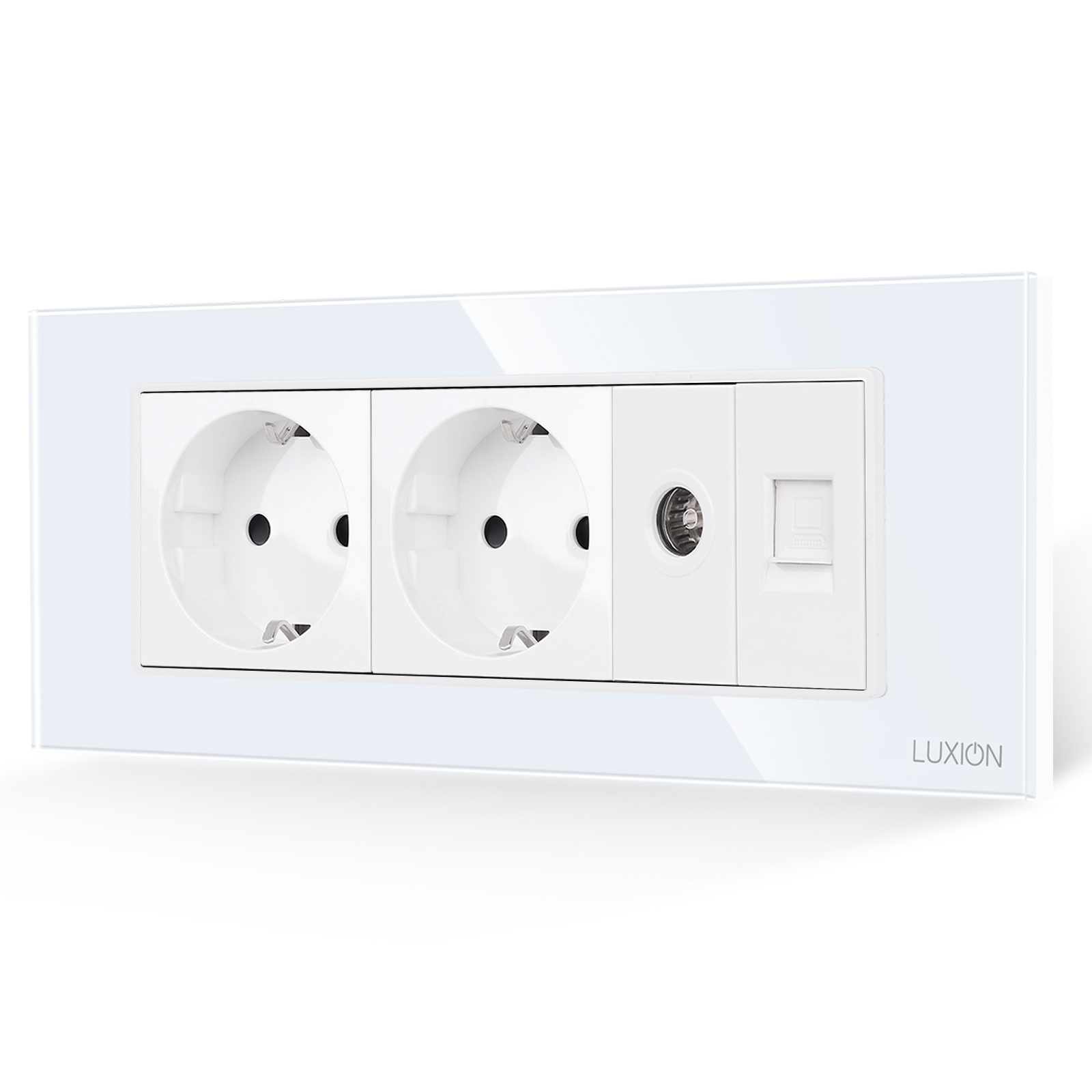Priza Dubla Schuko + TV + Internet cu Rama din Sticla LUXION, Standard Italian, 6M