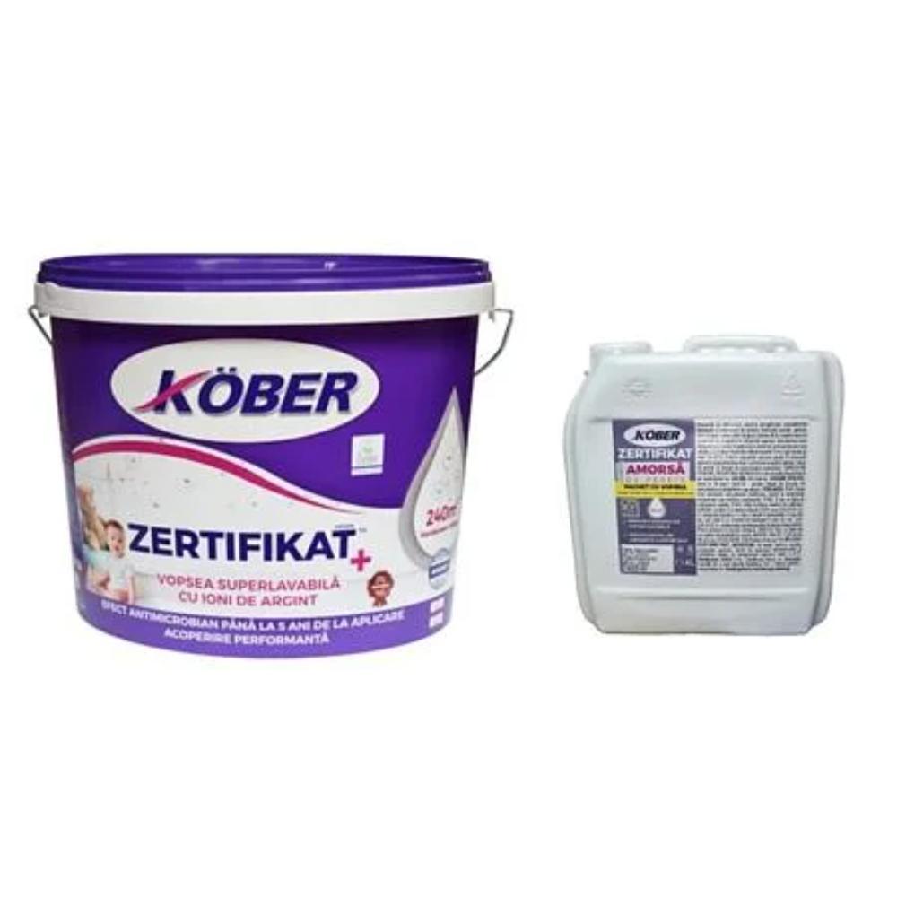 Vopsea superlavabila interior Kober Zertifikat Plus, alb, 15 l + 4 l amorsa