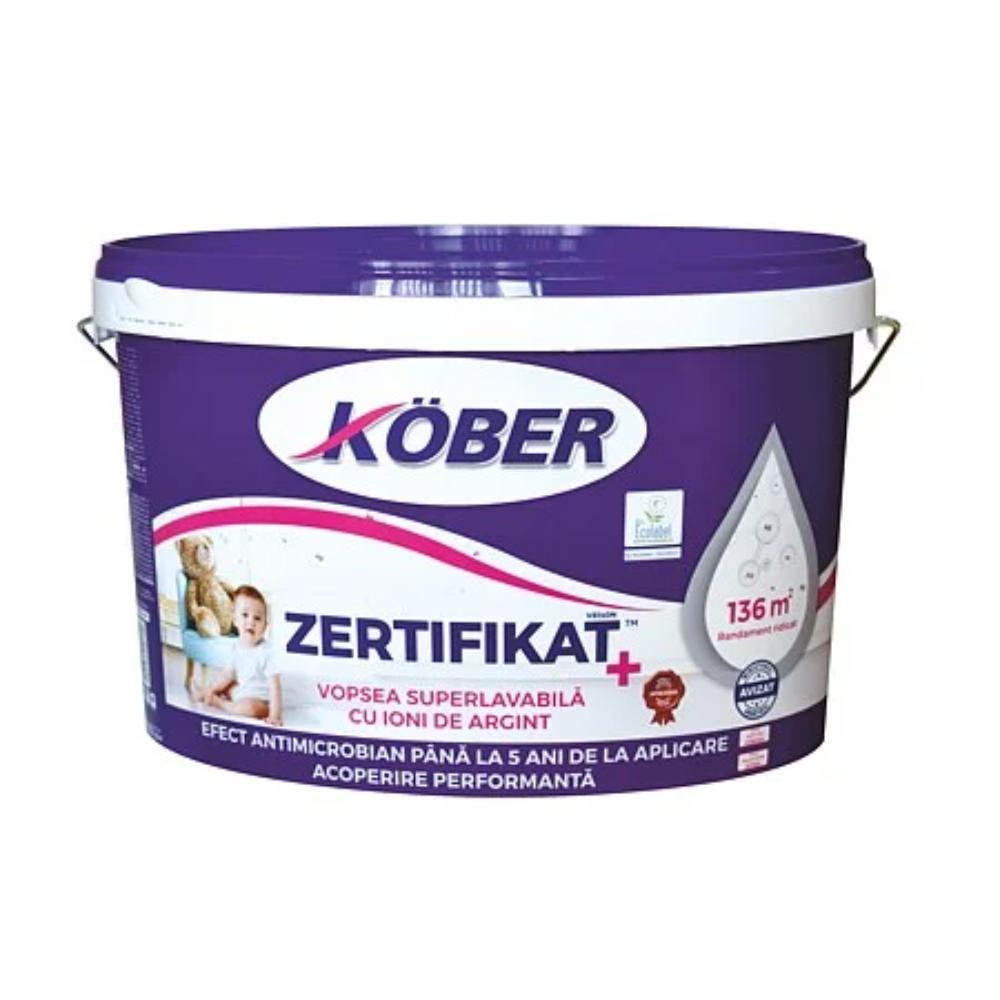 Vopsea superlavabila interior Kober Zertifikat Plus, cu ioni de argint alb, 8.5 l