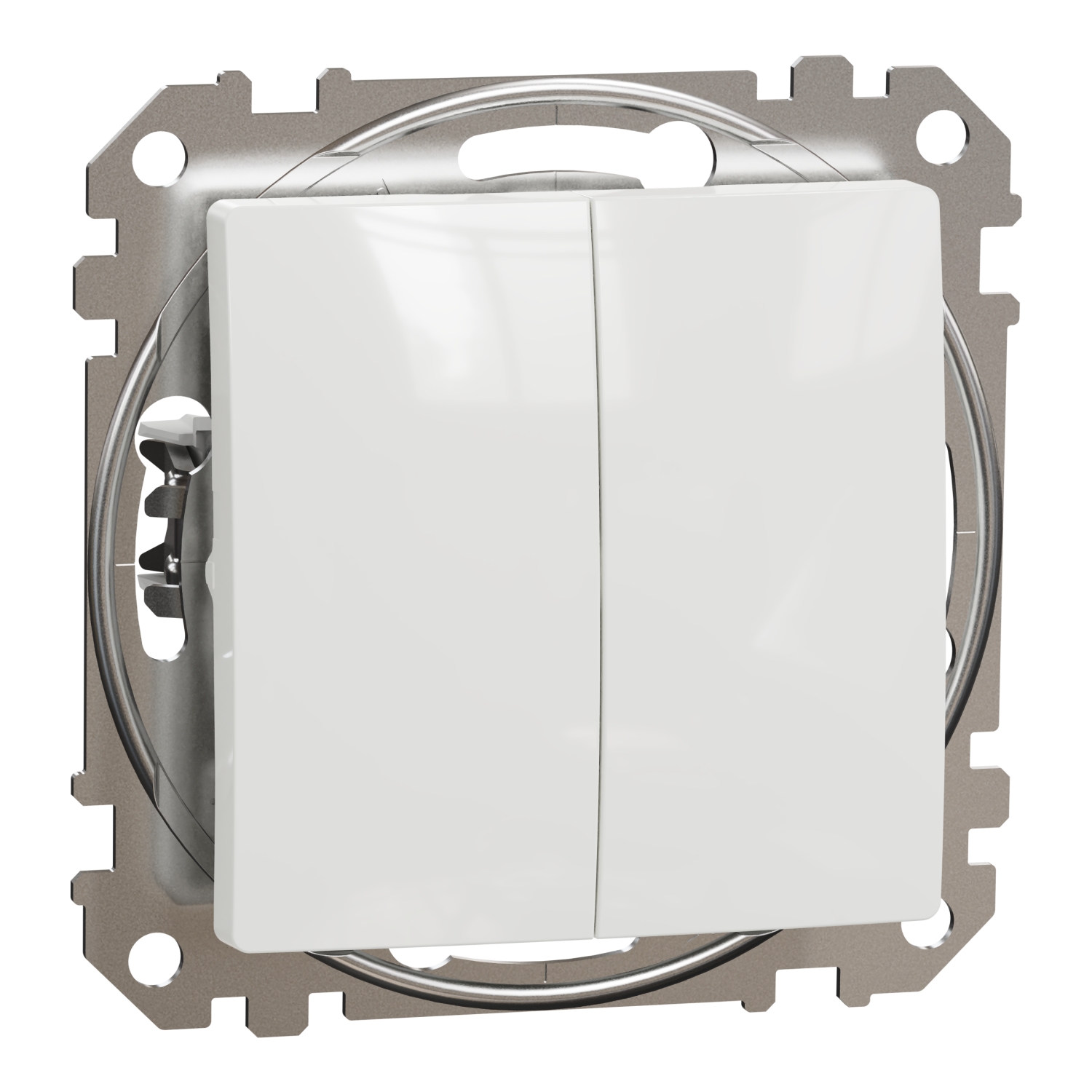 Intrerupator dublu Schneider Sedna SDD111105, IP20, montaj incastrat, alb, 73 x 73 x 24 mm