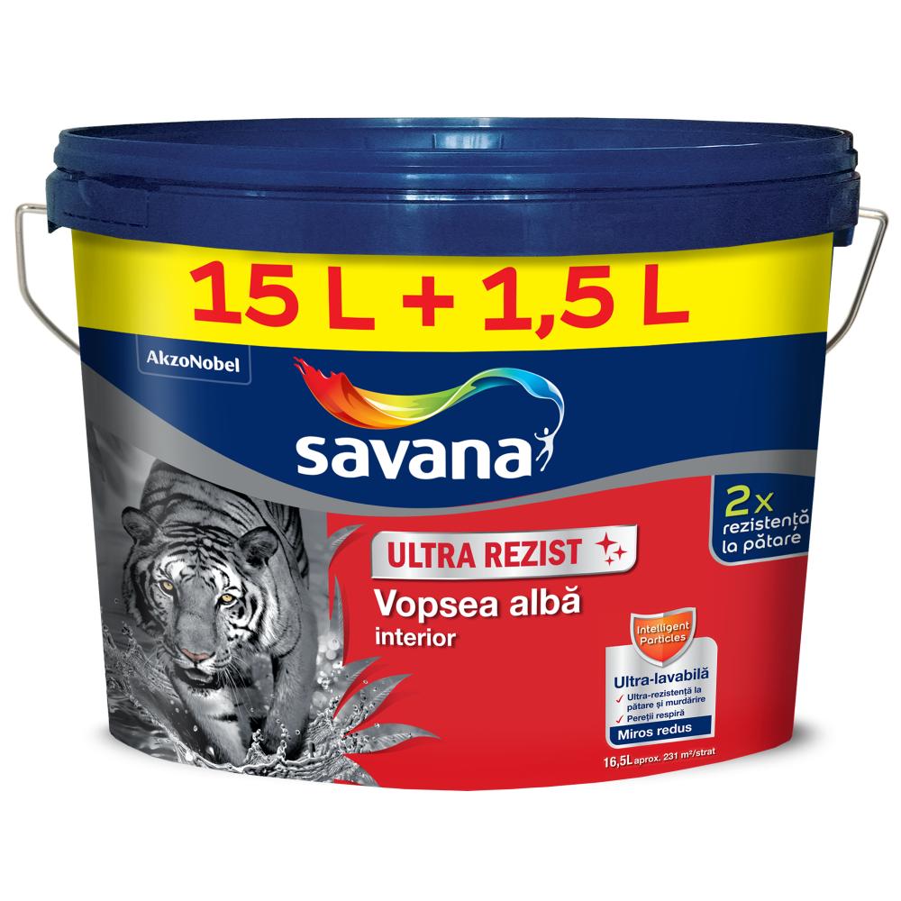 Vopsea ultra-lavabila interior Savana Ultra Rezist, alb, 15 l + 1.5 l