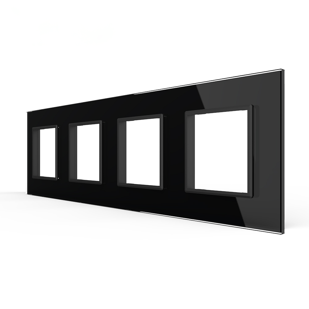 Rama priza cvadrupla Livolo VL-P7E/E/E/E-8b, sticla securizata, negru