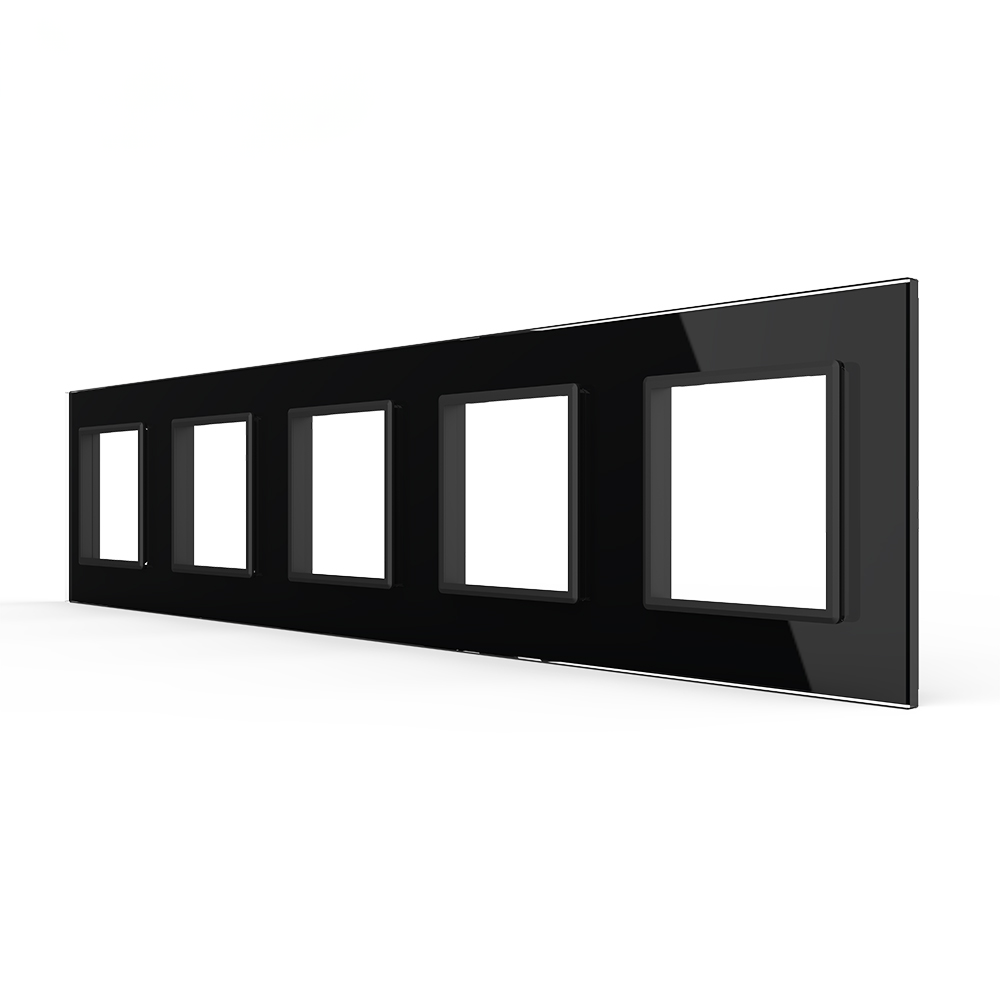 Rama priza cvintupla Livolo VL-P7E/E/E/E/E- 10B, sticla securizata, negru