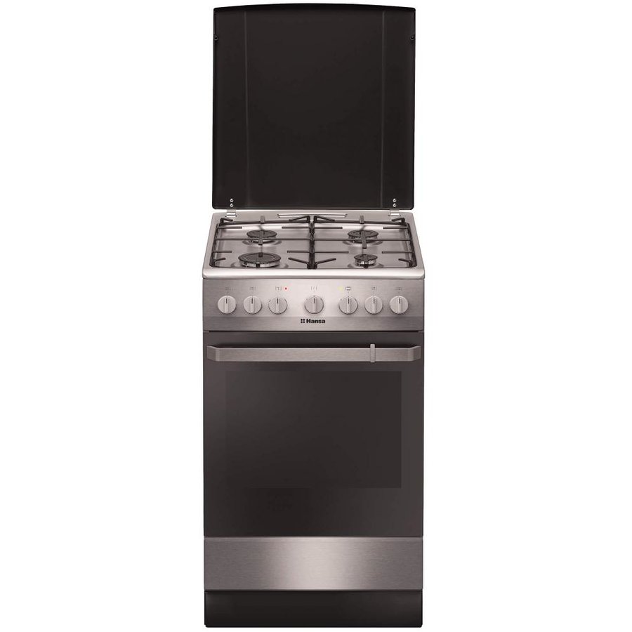 Aragaz Hansa FCMX581009, 4 arzatoare, aprindere electrica si dispozitiv de siguranta arzatoare, grill, capacitate 65 L, gri