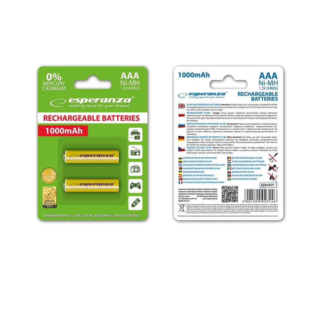 Esperanza EZA101Y Baterii reîncărcabile Ni-MH AAA 1000MAH 2PCS.