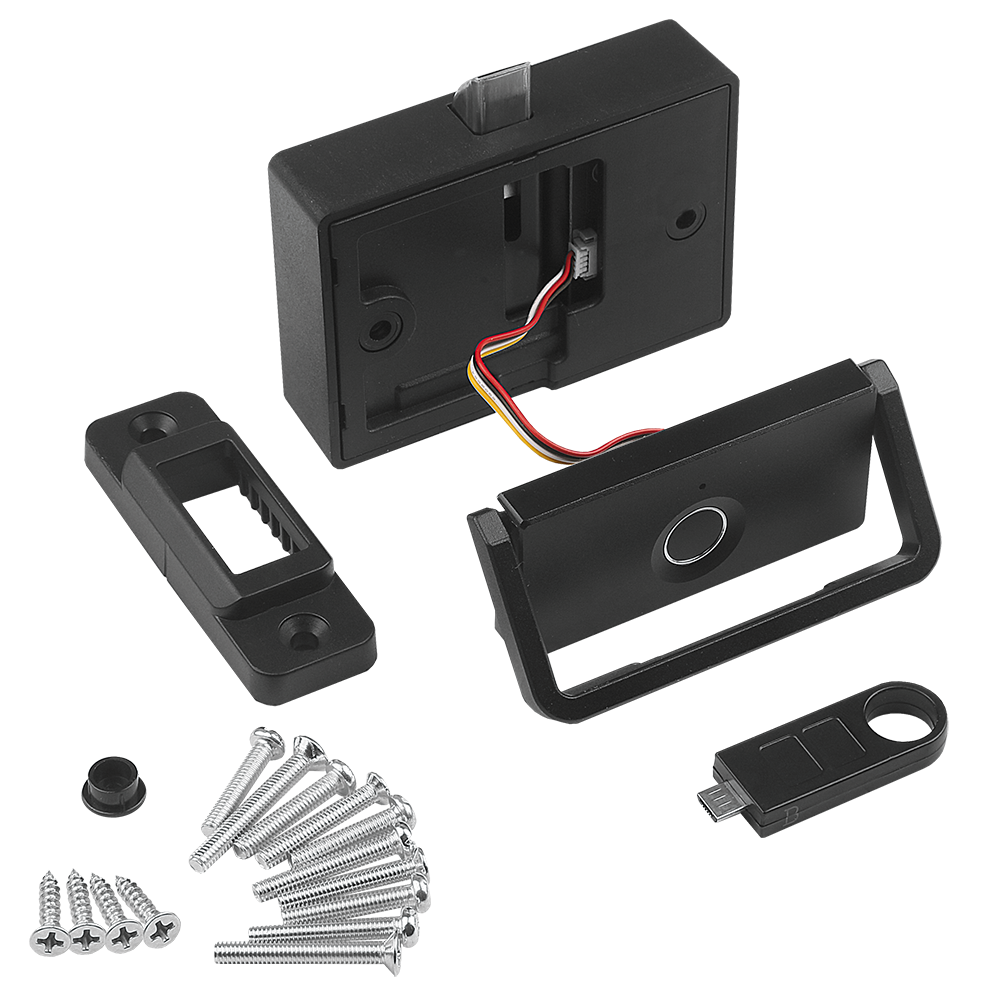 Yala birou electronica cu amprenta digitala, plastic si otel, negru, 85 x 60 x 40 mm