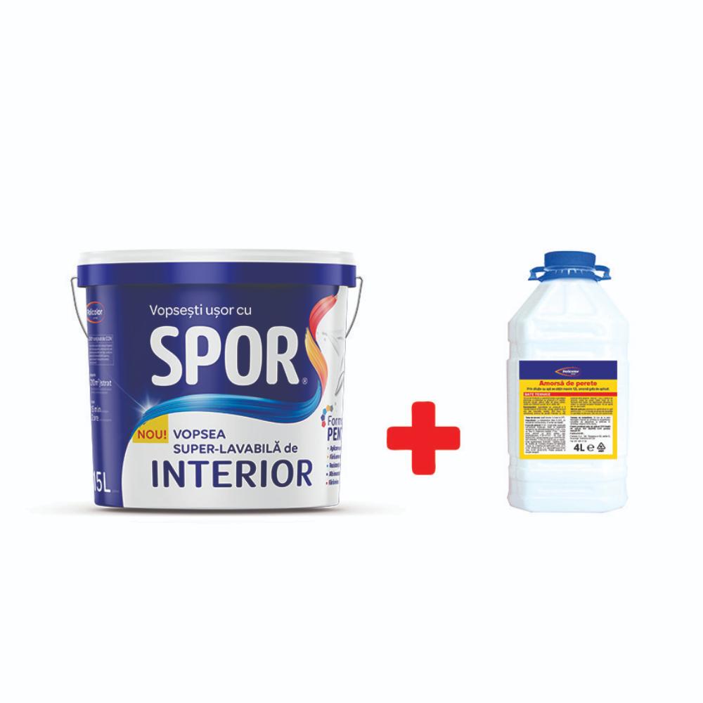 Vopsea superlavabila interior Spor, alb, 15 l + amorsa 4 l