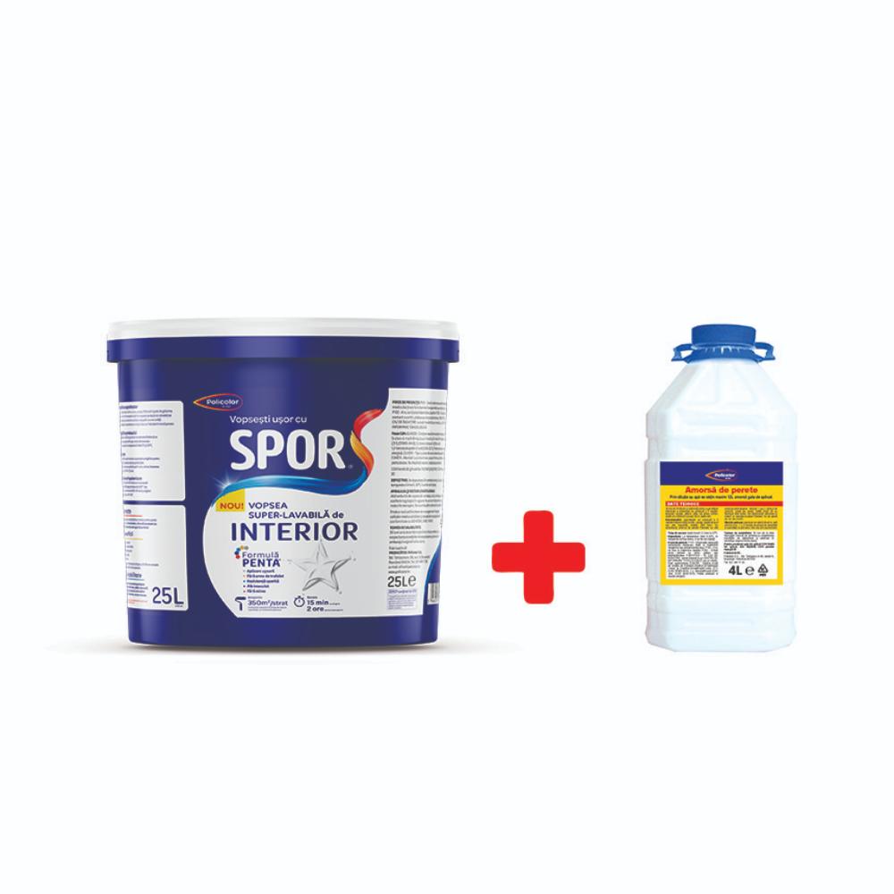 Vopsea superlavabila interior Spor, alb, 25 l + amorsa 4 l