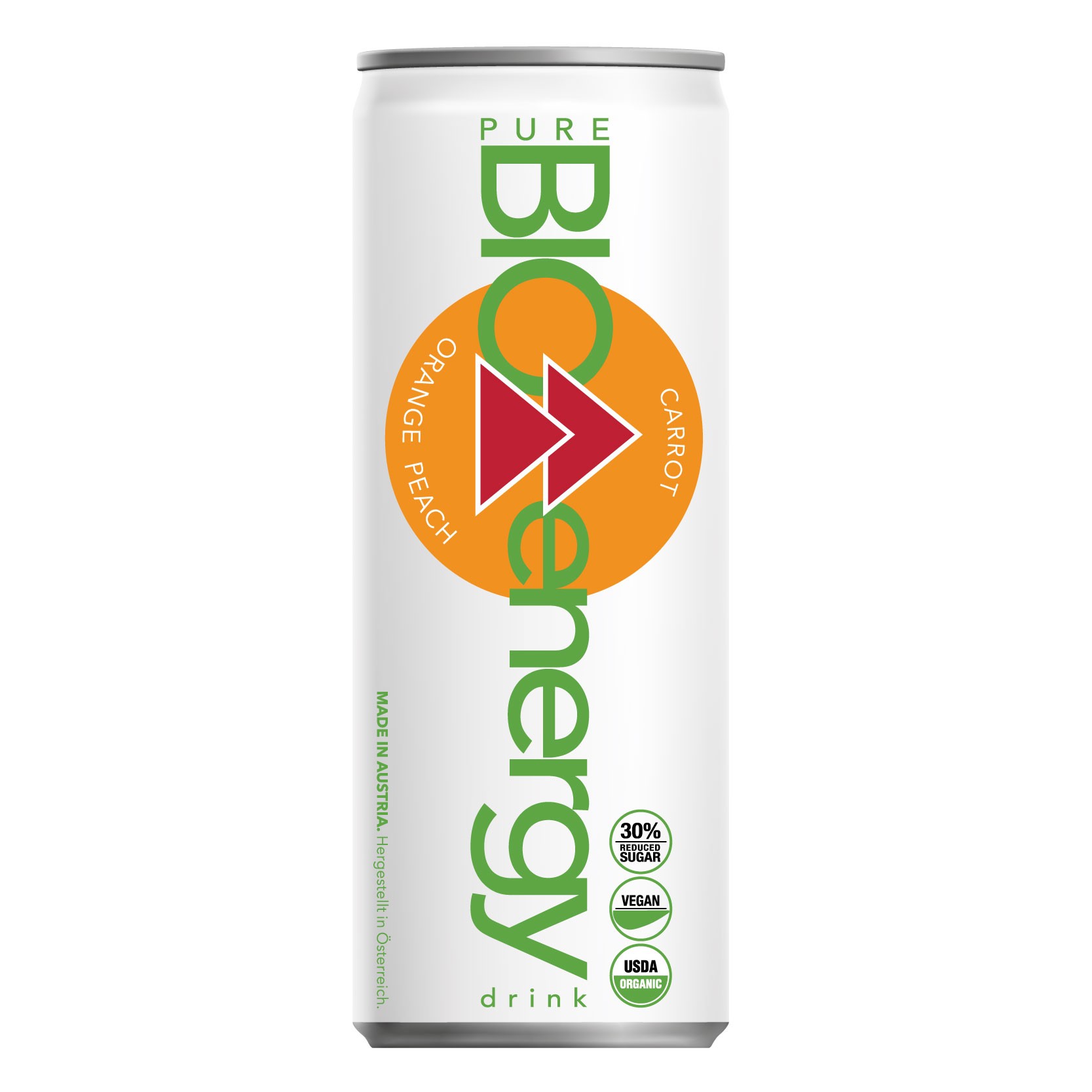 Bautura energizanta carbogazosa bio cu portocale, piersici și morcov, 250ml Pure Bio