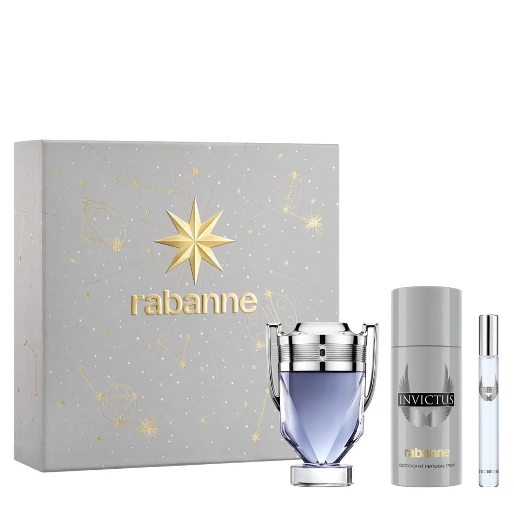 Set cadou Paco Rabanne, Invictus, Apa de Toaleta, Barbati, 100 ml + Deodorant spray, 150 ml + mini Apa de Toaleta ,10 ml
