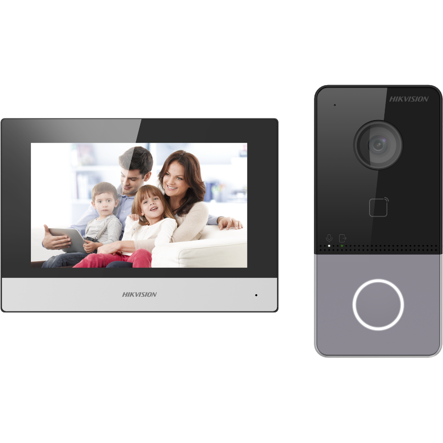 Kit Videointercom IP DS-KIS603-P(C) Flash 32MB RAM 256MB 7inch Touch Screen WiFi Negru/Gri