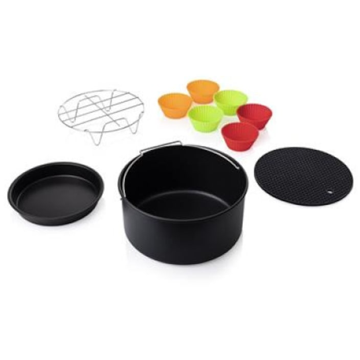 Set Accesorii Friteuze cu Aer Cald 10 Accesorii Compatibile cu Modelele de 5.2L Negru