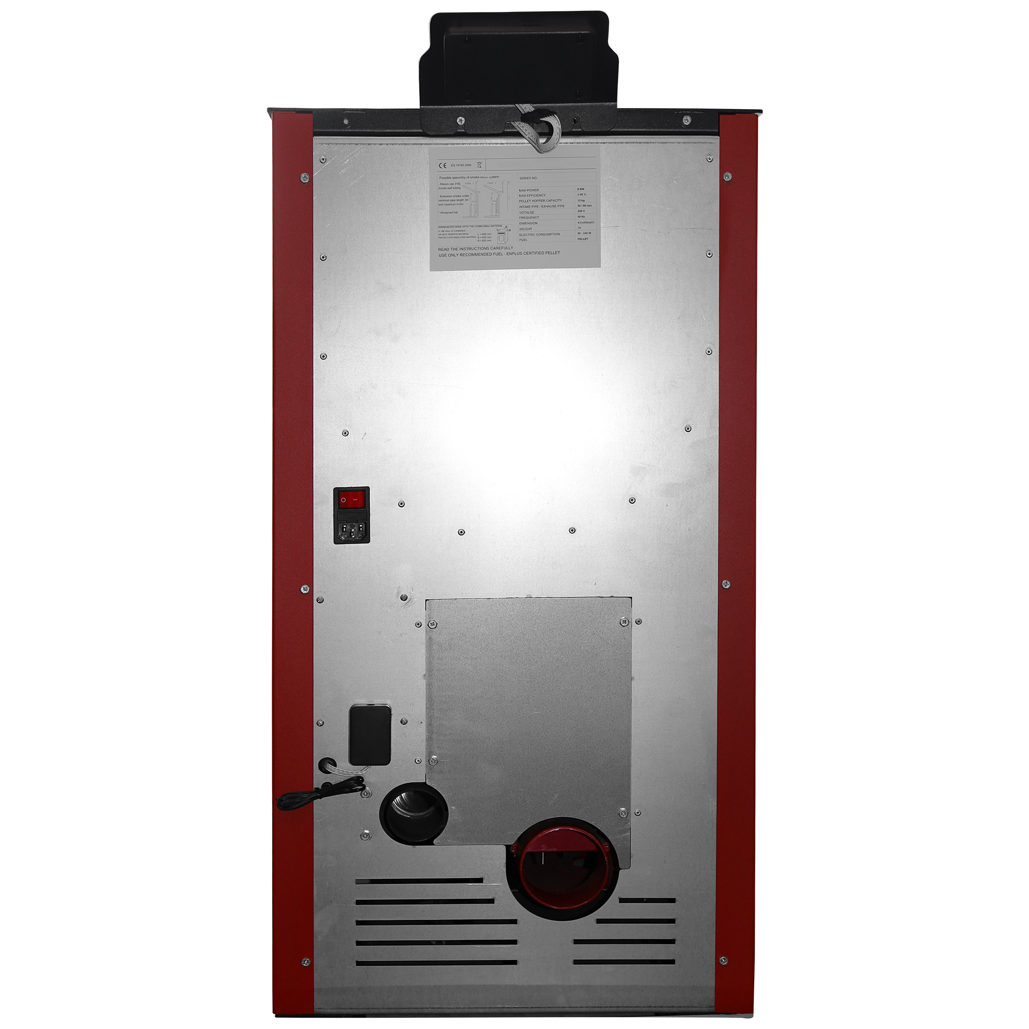 Pachet Semineu pe peleti cu aer cald Fiama Fuoco 8 kw aprindere electrica tiraj fortat wifi focar din fonta recomandat pentru 75 mp BordeauxKit evacuare 2.5