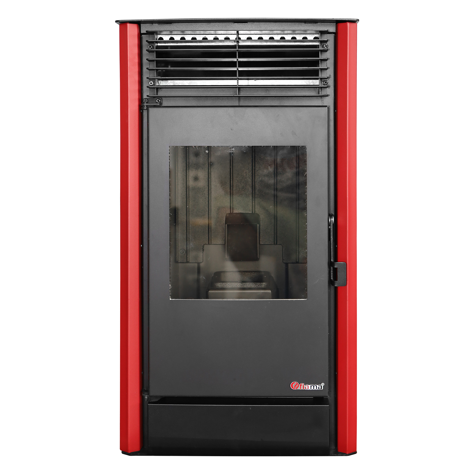 Pachet Semineu pe peleti cu aer cald Fiama Fuoco 8 kw aprindere electrica tiraj fortat wifi focar din fonta recomandat pentru 75 mp Bordeaux  Kit evacuare 3.5 ml si Aspirator cenusa