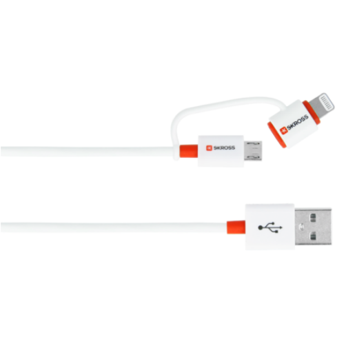 Cablu USB Essentials Line 2 in 1 cu Conector MicroUSB si Lightning 1m Alb
