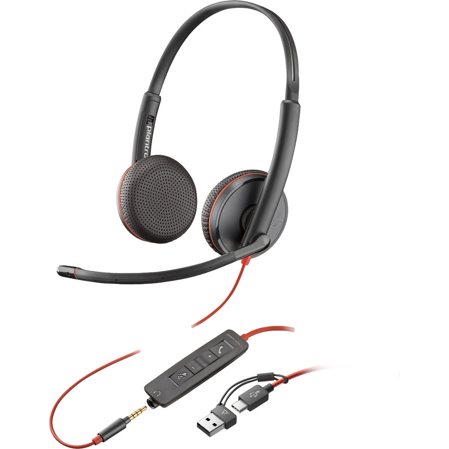 Casti Poly Blackwire 3225 Stereo USB-C 3.5mm Negru