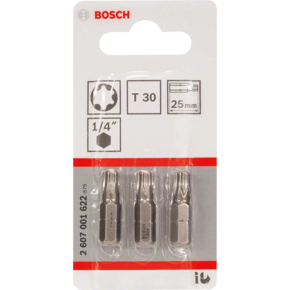 Set 3 biti Bosch T30 Extra Hard, otel S2, prindere 1/4, 25 mm