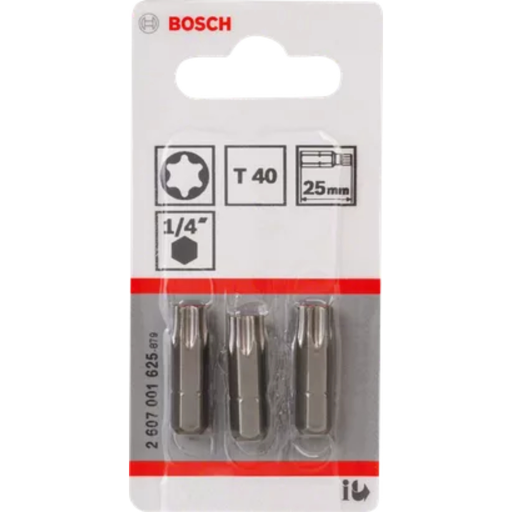 Set 3 biti Bosch T40 Extra Hard, otel S2, prindere 1/4, 25 mm