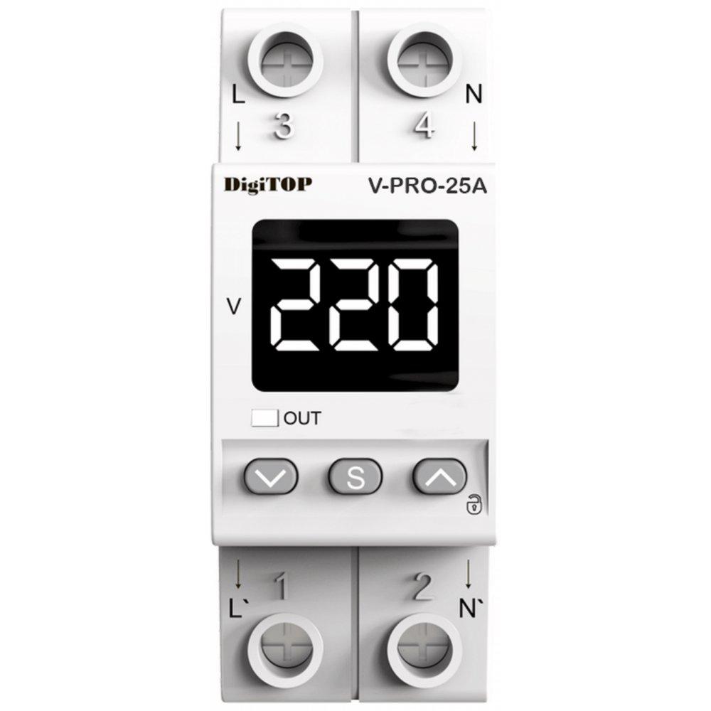 Releu protectie tensiune monofazat DigiTop V-PRO 25A, 25A, afisaj digital, setari programabile