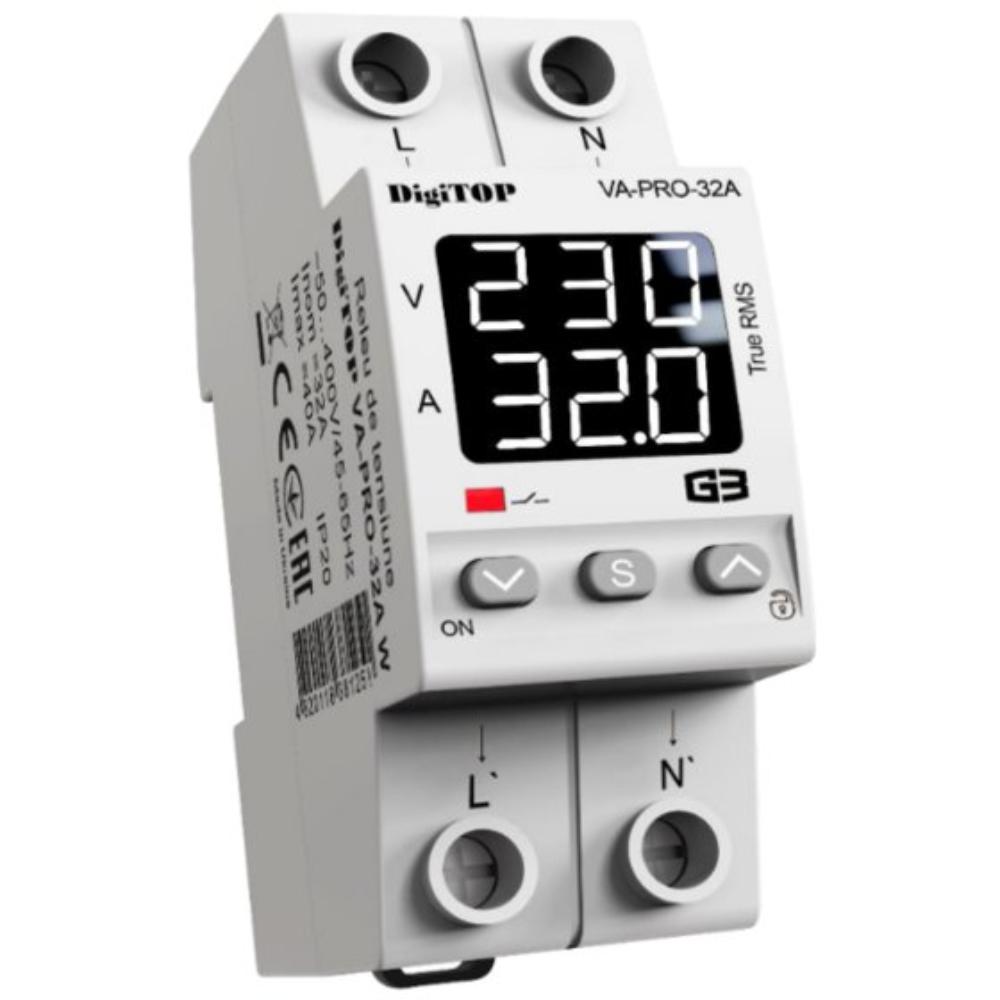 Releu protectie tensiune DigiTop VA-PRO-32A, monofazat, True RMS, afisaj digital