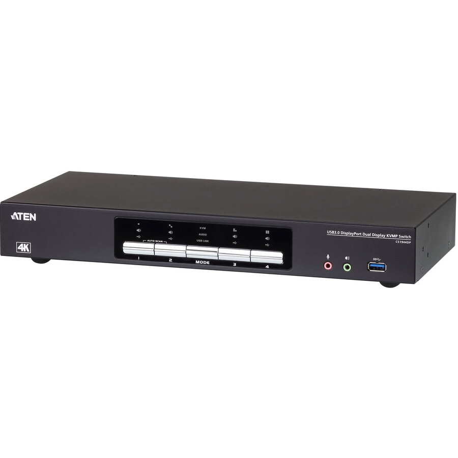 Comutator cu 4 porturi, Aten, KVM, USB 3.0, 4K, DisplayPort Dual, Negru