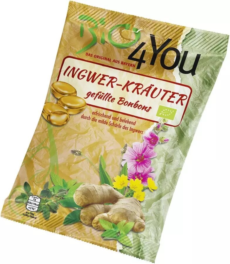 Dropsuri bio umplute din ghimbir si plante, 75g Bio 4 You