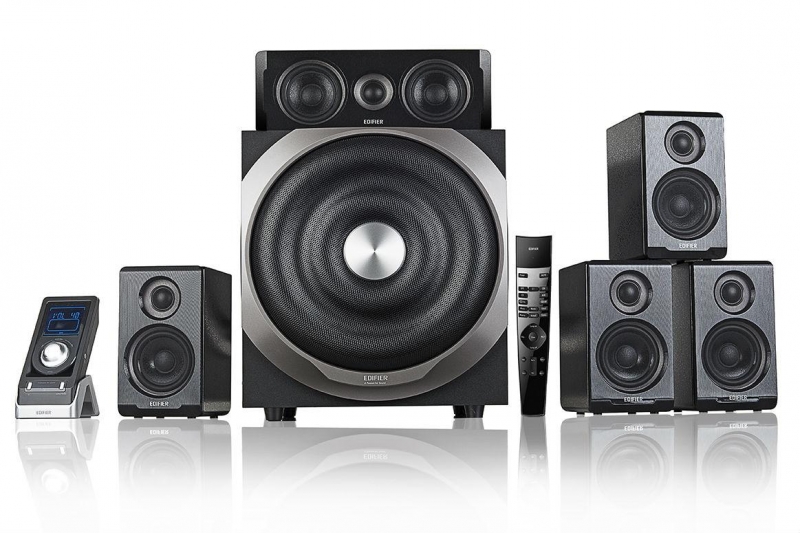 BOXE 5.1 EDIFIER, RMS: 540W (60Wx5 + 240W), telecomanda pe fir, telecomanda wireless, digital optical in, black 'S760D' (include timbru verde 1 leu)