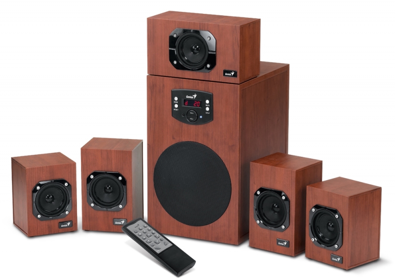 BOXE 5.1 GENIUS 'SW-HF5.1  4600', RMS: 16Wx5 + 45Wx1, wood, telecomanda '31731028100' (include timbru verde 1 leu)