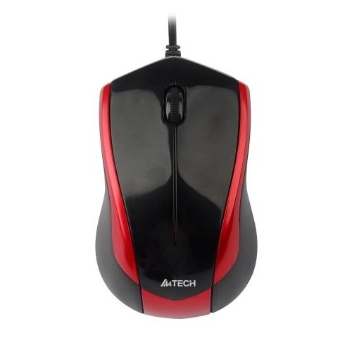 Mouse Optic USB A4TECH V-Track (N-400-2), wired cu 3 butoane si 1 rotita scroll, rezolutie 1000-2000dpi si cablu 150cm, Negru-rosu