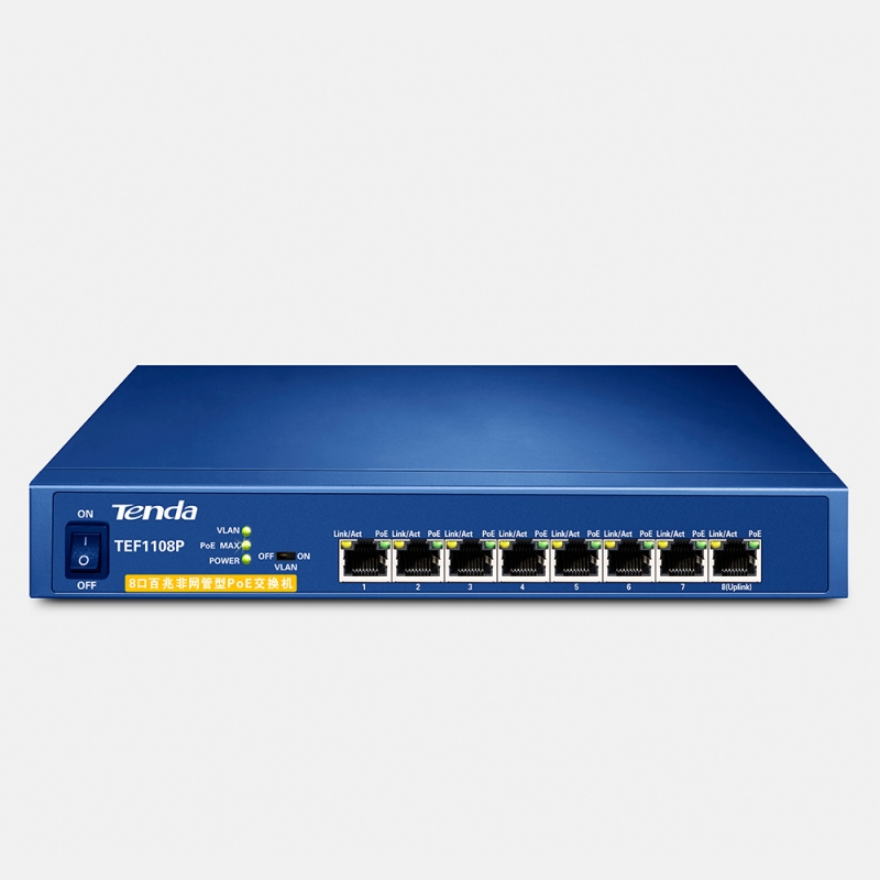 PoE (Power Over Ethernet) Switch  8 Porturi 10/100M (8 porturi PoE), carcasa metal TENDA (TEF1108P)
