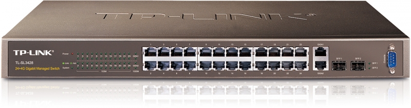 Switch L2 cu management 24 porturi 10/100 TP-LINK TL-SL3428 -  doua porturi 10/100/1000 + doua sloturi SFP combo