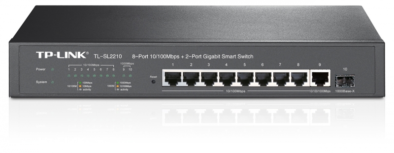 Switch Web Smart 8 porturi 10/100 Mbps + 2 porturi 10/100/1000 Mbps, Fanless, TP-LINK TL-SL2210