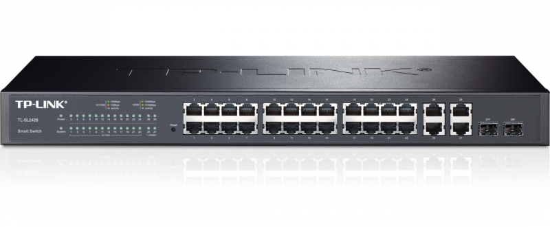 Switch Web Smart 24 porturi 10/100Mbps + 4 porturi 10/100/1000M, 2 sloturi SFP cu suport module MiniGBIC, TP-LINK TL-SL2428