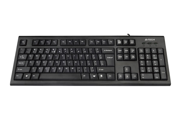 Tastatura Ergonomica USB A4TECH Comfort round, Black (KRS-85-USB), wired cu 104 taste rotunjite, ergonomice si inscriptionate laser