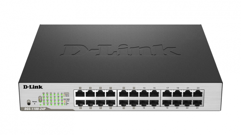 Switch Smart 24-port-uri Gigabit, plus 2 sloturi Combo Gigabit/SFP, 11inch 1U rack-mountable, D-LINK (DGS-1100-26)
