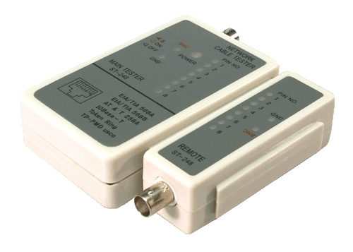 Tester cablu de retea RJ-45/BNC, cu LED-uri, verificare cabluri intrerupte si cabluri in scurt,  alimentare: 1x baterie 9V neinclusa, Alb-gri, LOGILINK (WZ0011)