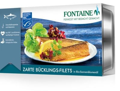 Delicatesa din file de hering afumat, in ulei bio de floarea soarelui, 190g Fontaine