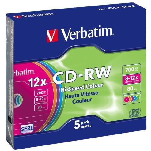 CD-RW color Verbatim 5 bucati, 12x, 700MB