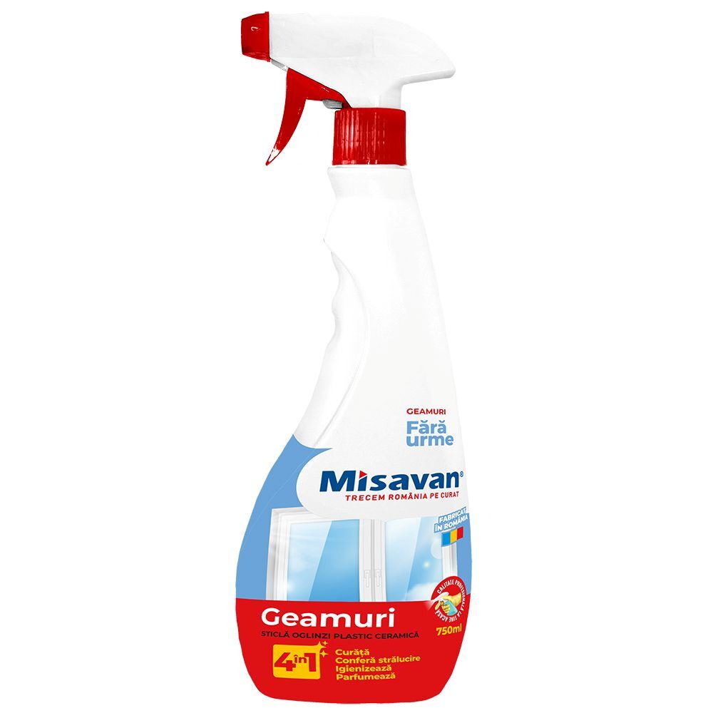 Solutie curatare geamuri Misavan 4 in 1, cu pulverizator, 750 ml