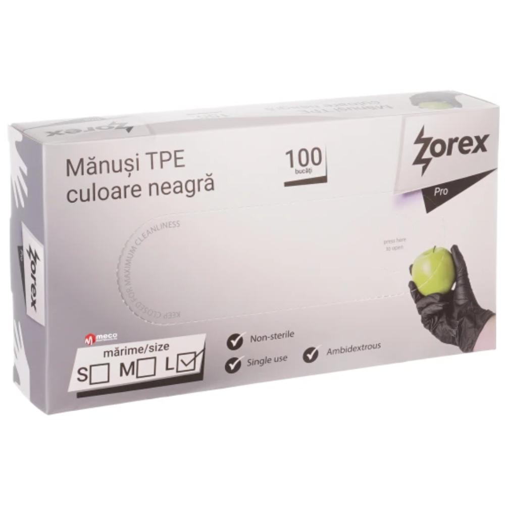 Manusi unica folosinta Zorex TPE, L, negru, 100/set