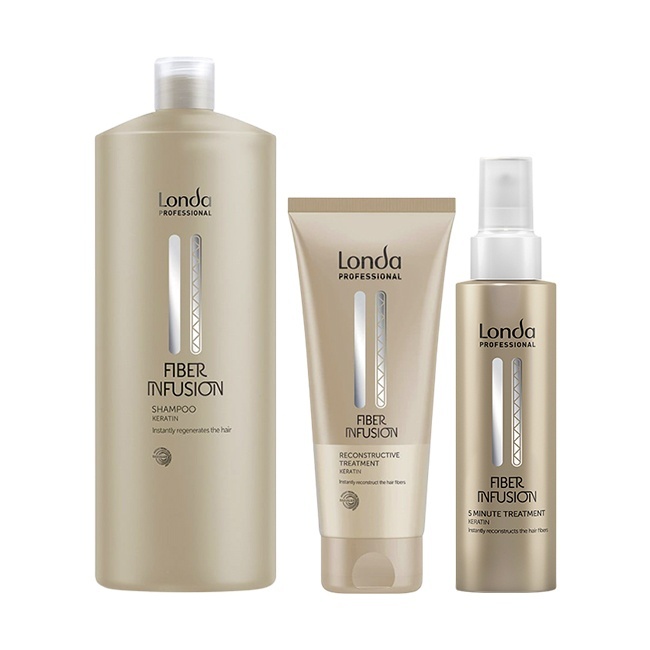 Pachet Londa Professional Fiber Infusion – Sampon 1000 ml + Tratament Reconstructiv 200 ml + Tratament 5 Minute 100 ml