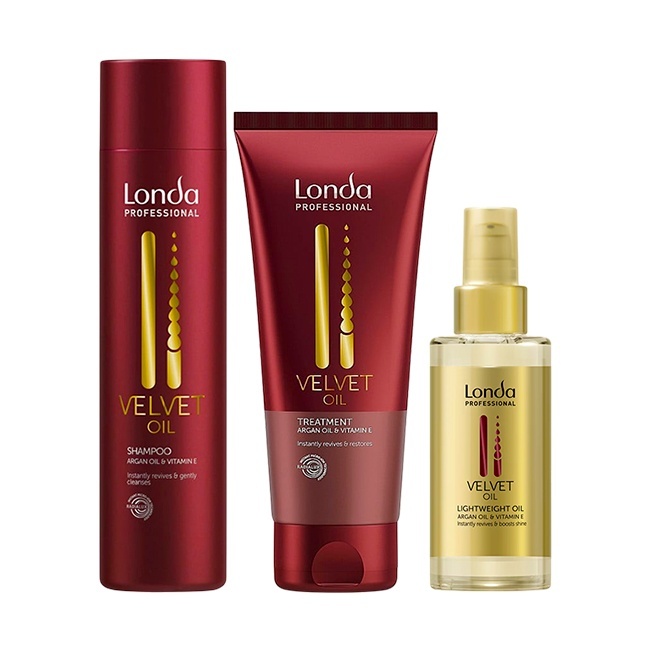 Set Londa Professional Velvet Oil – Sampon 250ml + Tratament 200ml + Ulei Argan 100ml pentru par uscat si lipsit de stralucire