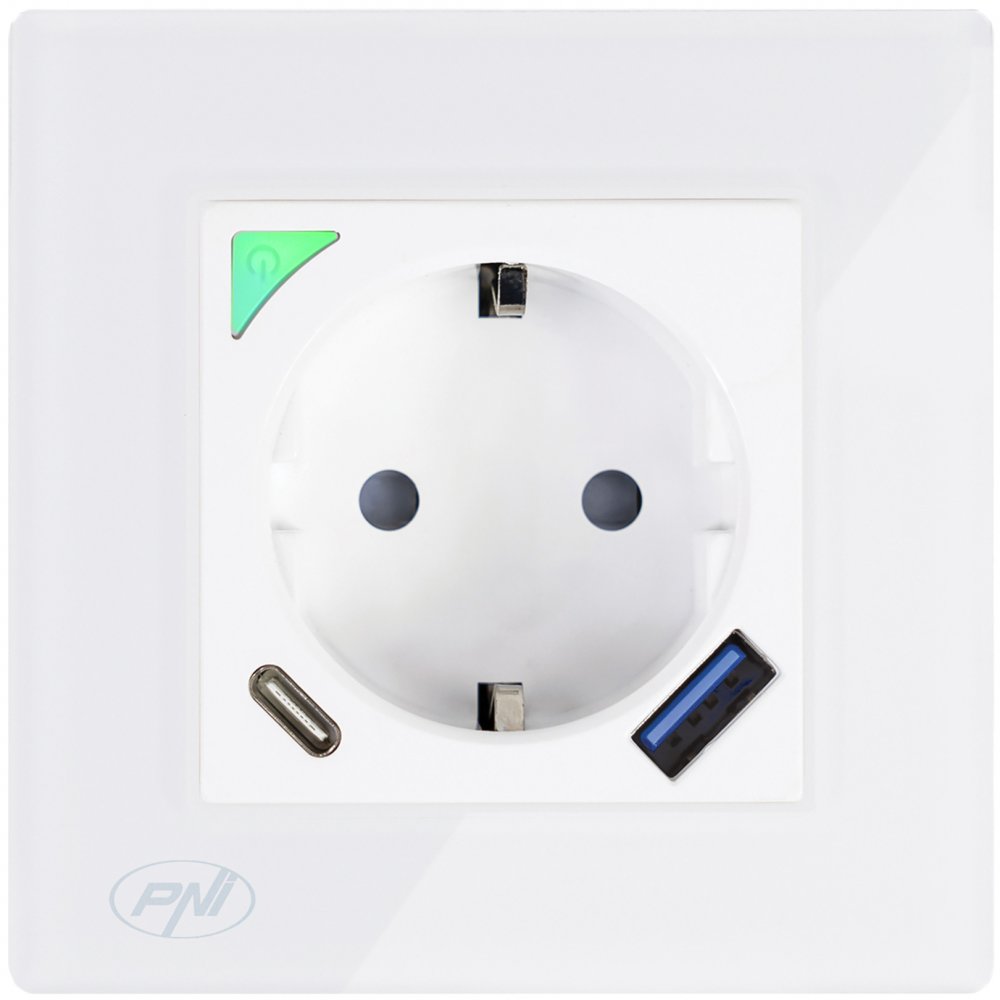 Priza inteligenta PNI SmartHome WP202 WiFi, montaj ingropat, control prin internet, aplicatie dedicata Tuya Smart, compatibila Amazon Alexa PNI-WP202