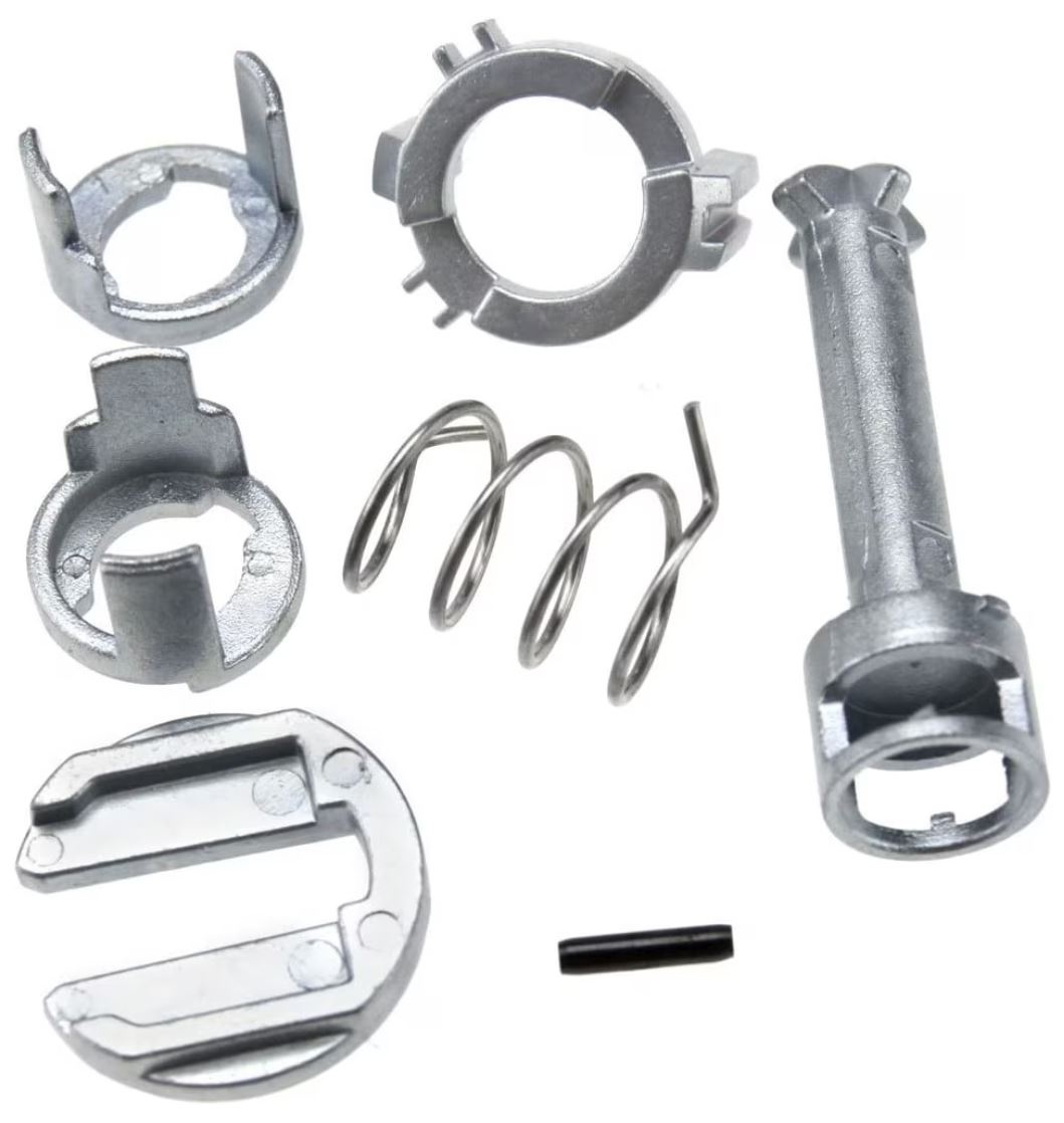 Kit reparatie incuietoare yala usa auto Techstar compatibil BMW Seria 3 E46 1998-2005, fata stanga sau dreapta, 7 piese, metal argintiu, Echiv OE 51218244049