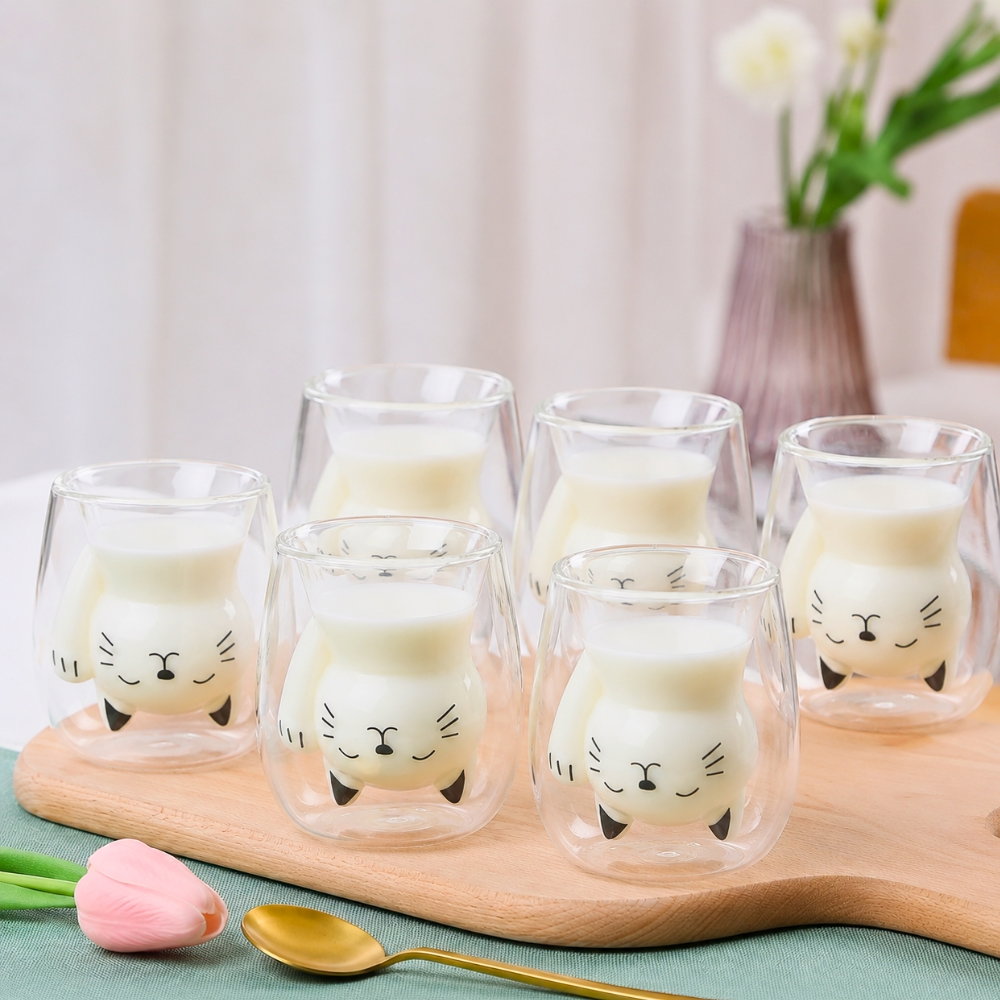 Set 6 Pahare cu Pereti Dubli Black Cat