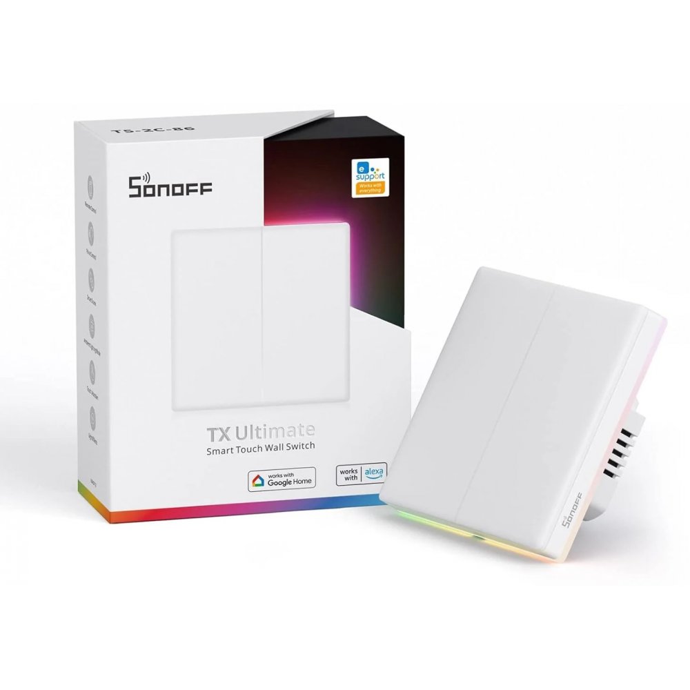 Intrerupator Smart Sonoff T5-2C-86 WiF cu Full Touch (2 canale), Lumina LED 10A/2400W T5-2C-86 / 6920075740233