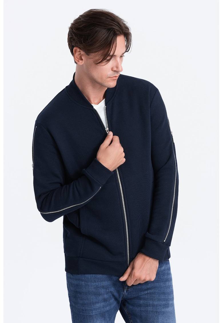 Bluza de trening cu fermoare laterale decorative - Bleumarin